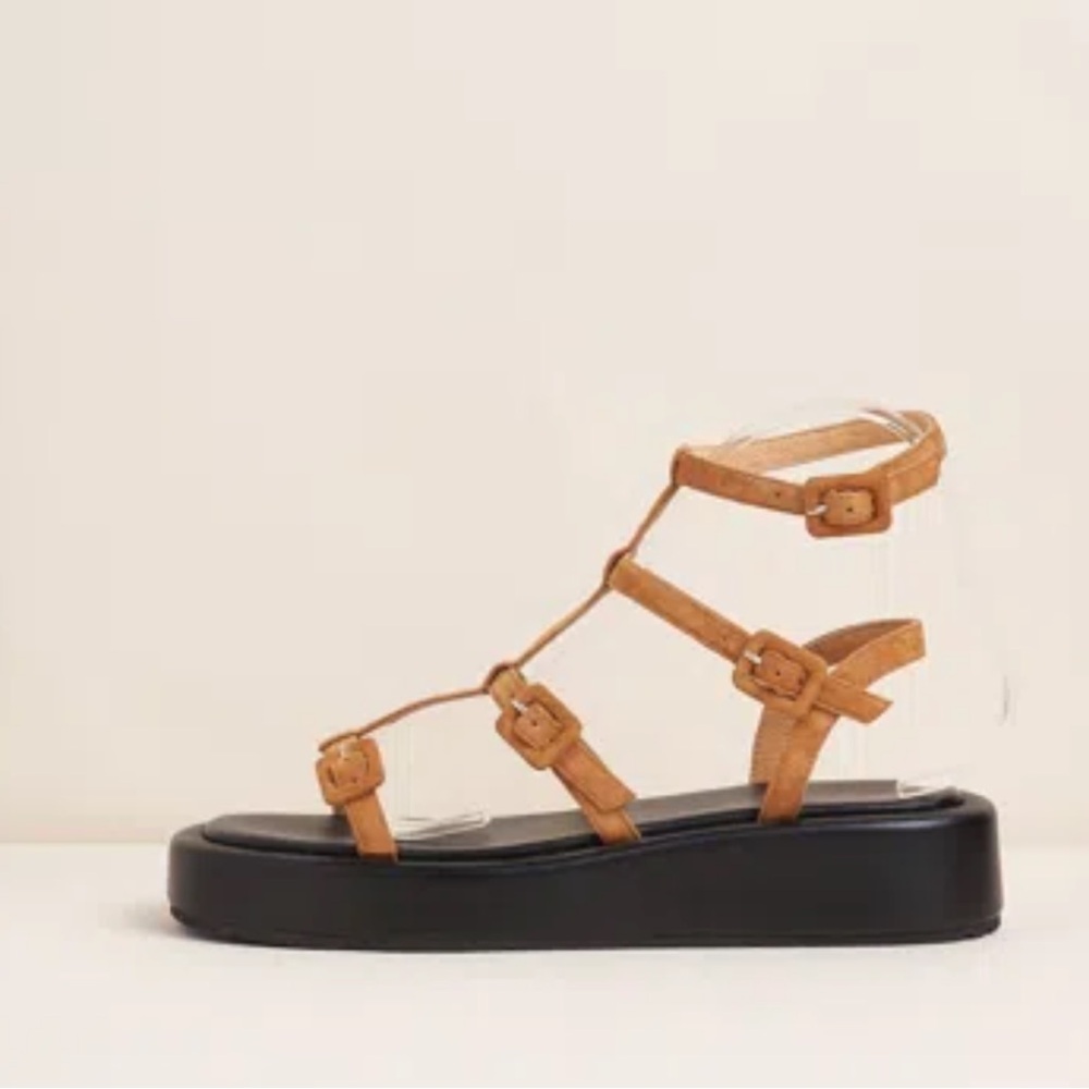 Charlotte Stone Pika Platform Sandals Brown Leather Suede